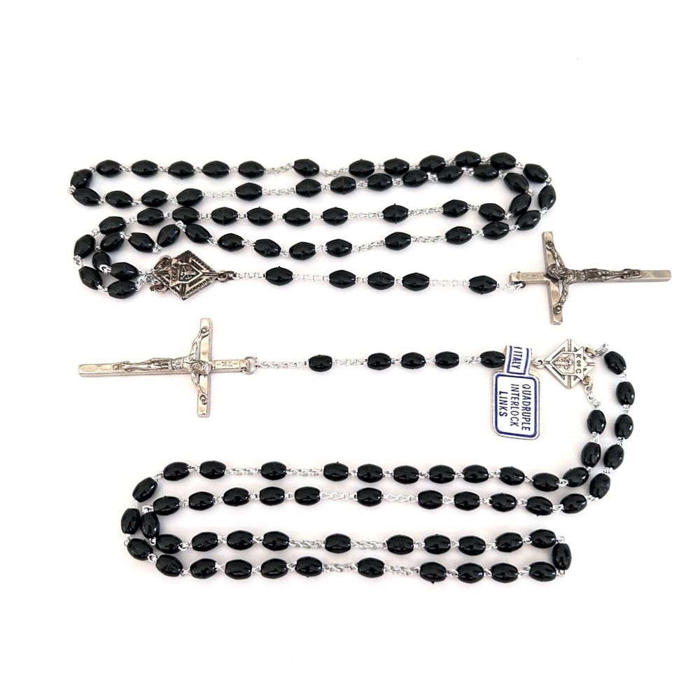 Two Black Beaded Rosary with Silver Cross